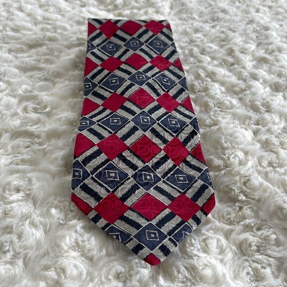 Robert Talbots Nordstrom Men’s Silk Tie Geometric Print Red Blue Made in Italy - Picture 1 of 8